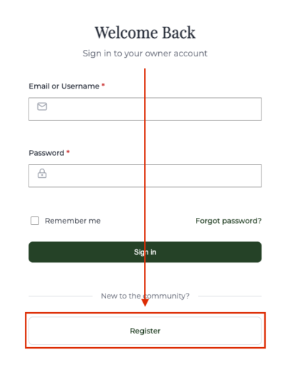 Screenshot showing the registration button