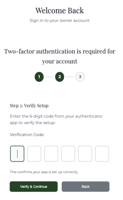 Screenshot showing two-factor authentication step 2